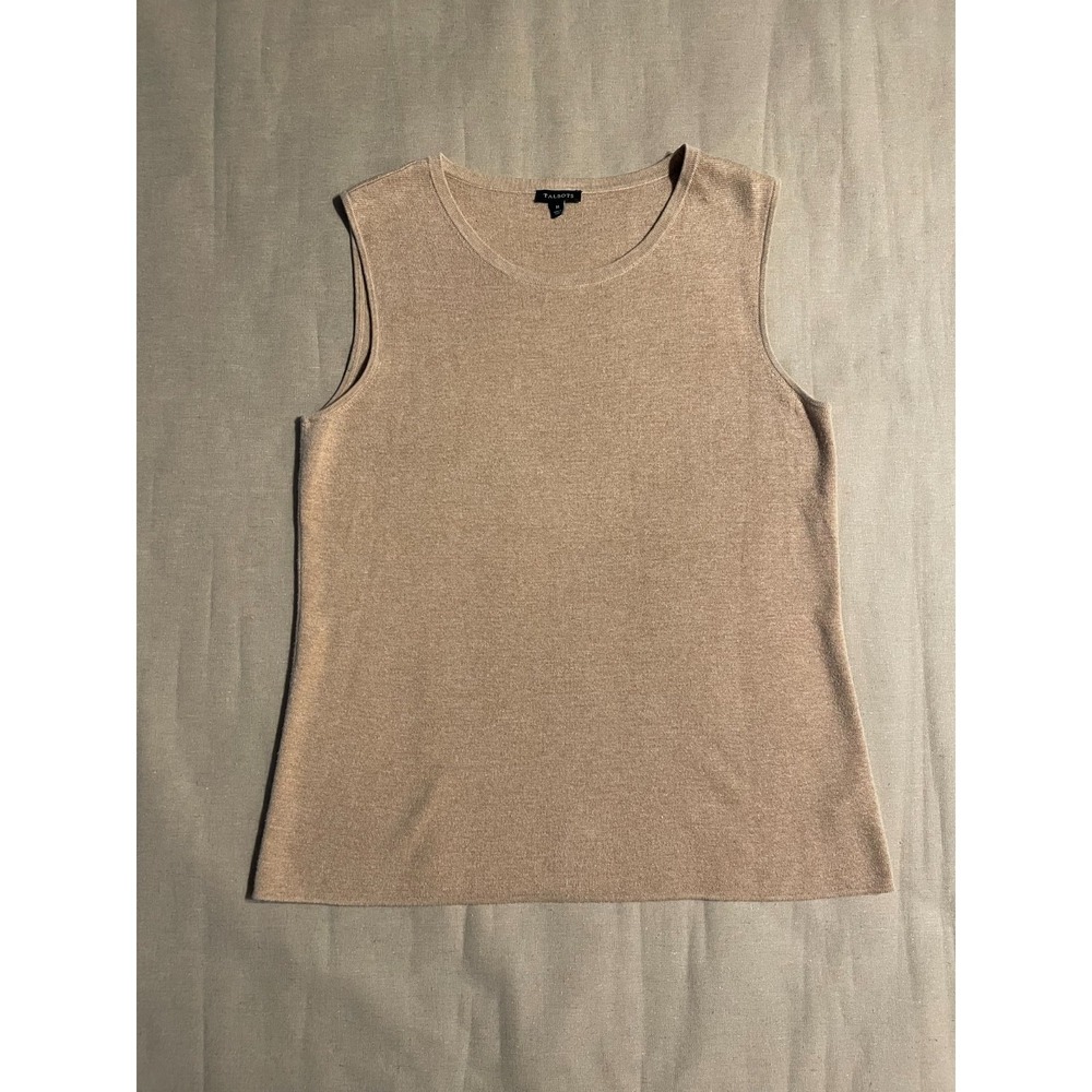 Talbots Knit Sleeveless Top Size M Brown Sweater Tank Preppy Workwear Luxury
